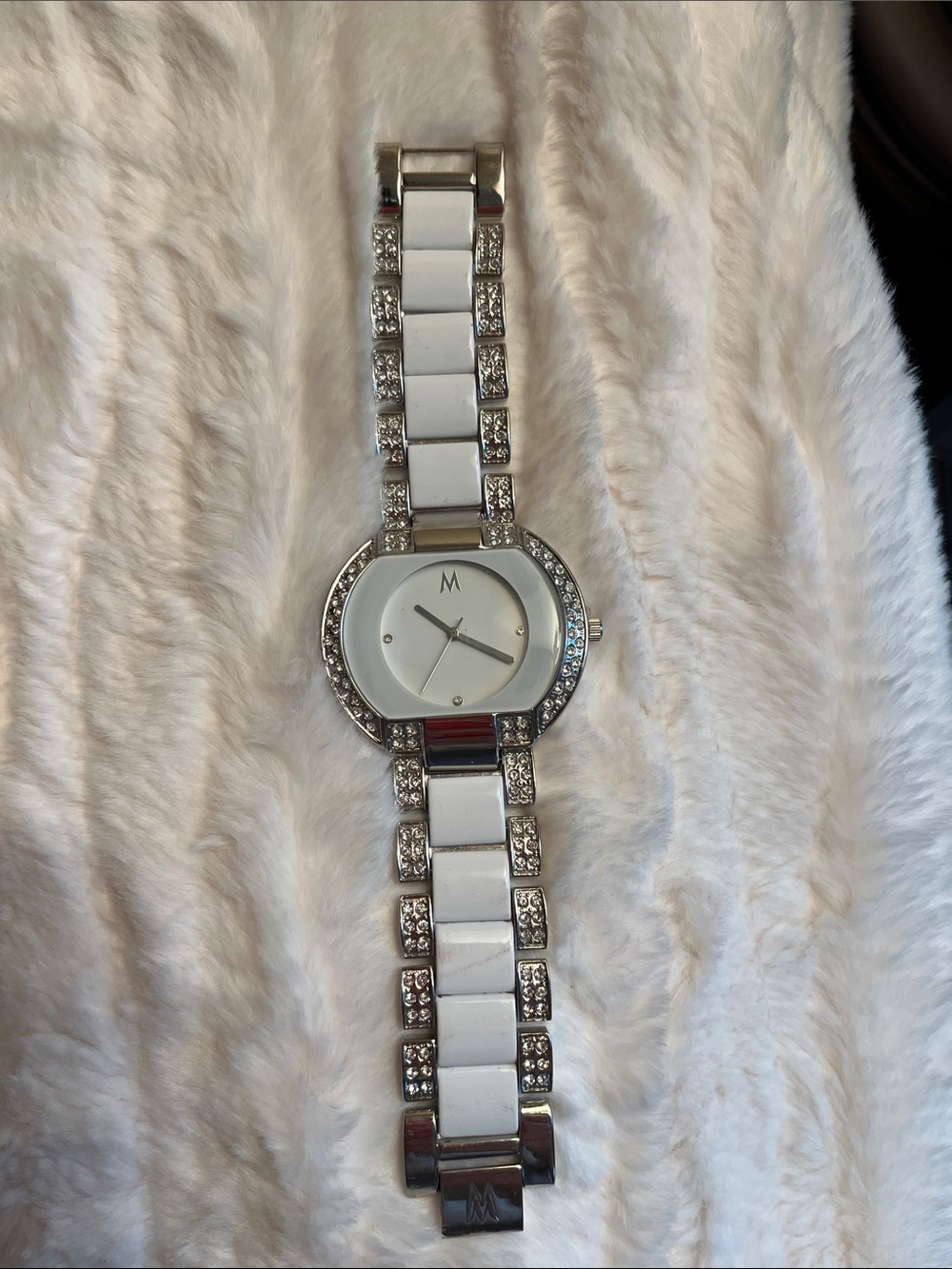 Marc Jacobs Silver and White Crystal-Trim Bracelet Watch